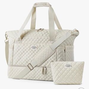 WEEKENDER BAG SET QUILTED LARGE DUFFLE + MAKEUP BAG HIDDEN SHOE COMPARTMENT